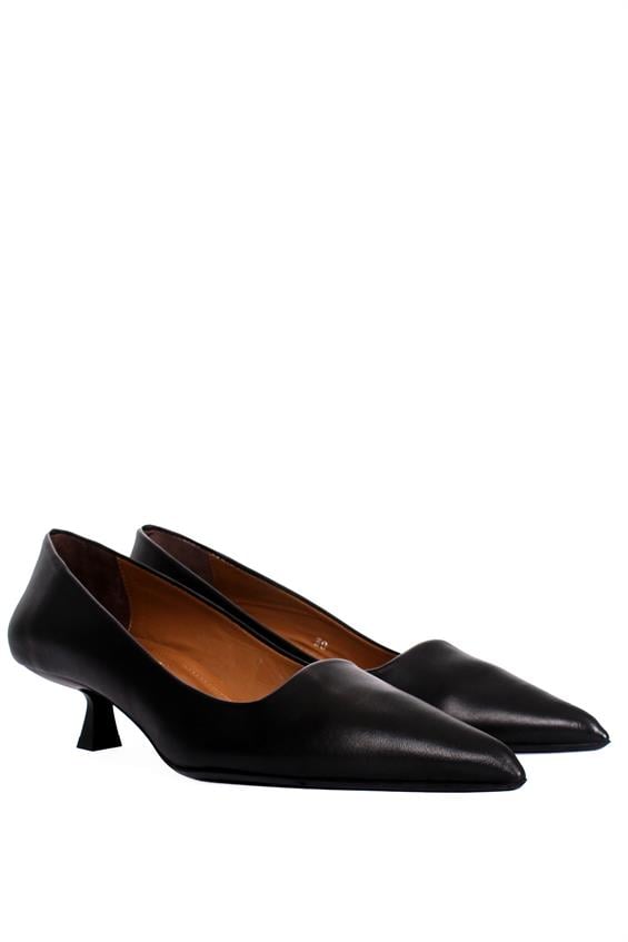 Kadın İnce Topuklu Ayakkabı - Siyah Deri