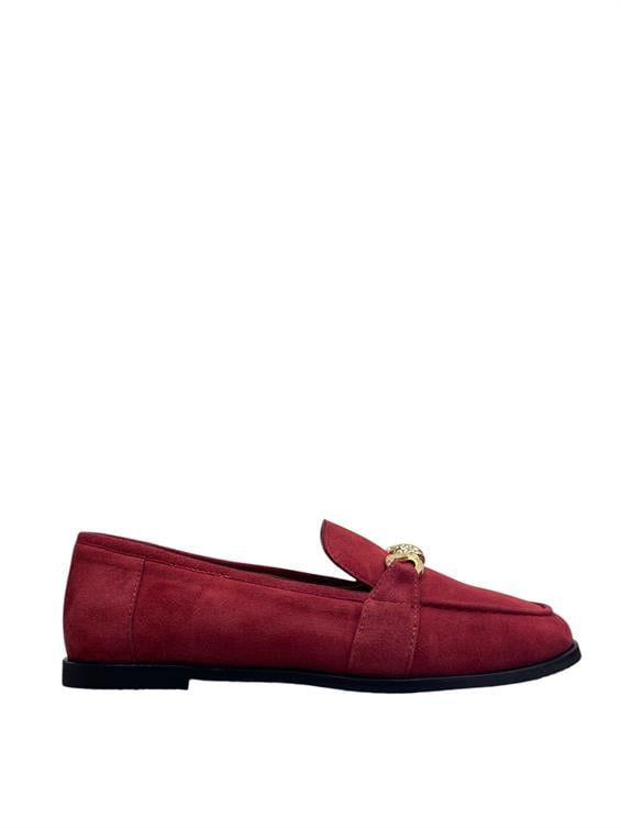 Kadın Tokalı Loafer Babet Ayakkabı - Bordo Süet