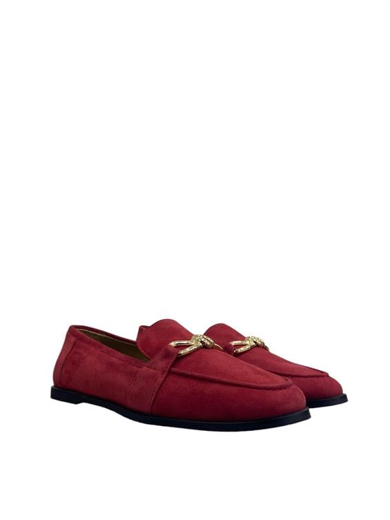 Kadın Tokalı Loafer Babet Ayakkabı - Bordo Süet