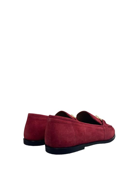 Kadın Tokalı Loafer Babet Ayakkabı - Bordo Süet