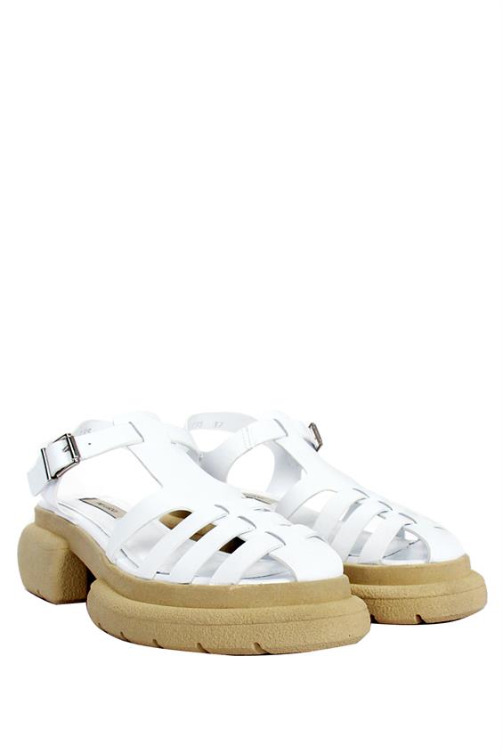 Kadın Kalın Tabanlı Sandalet - Beyaz Deri
