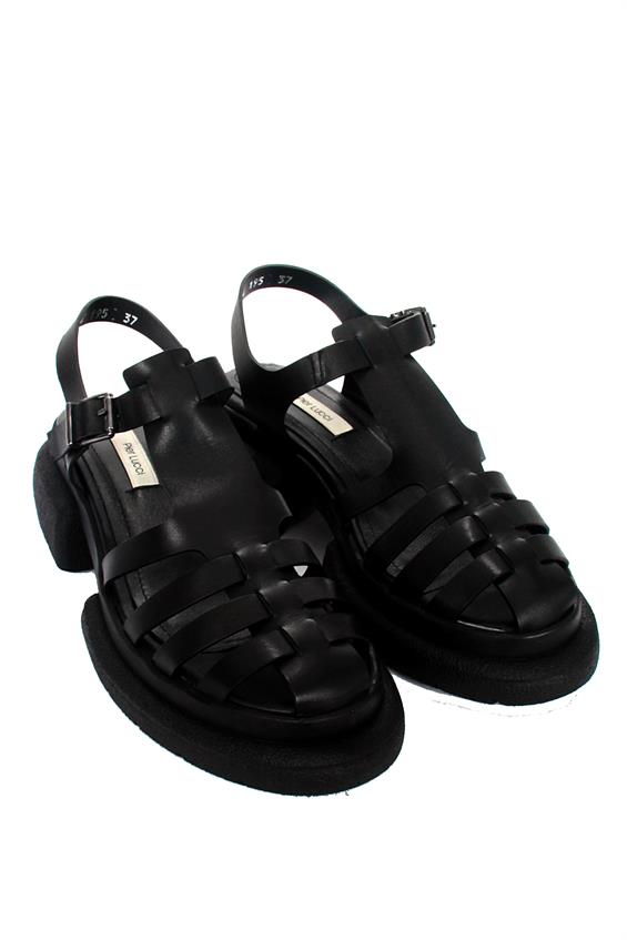Kadın Kalın Tabanlı Sandalet - Siyah Deri