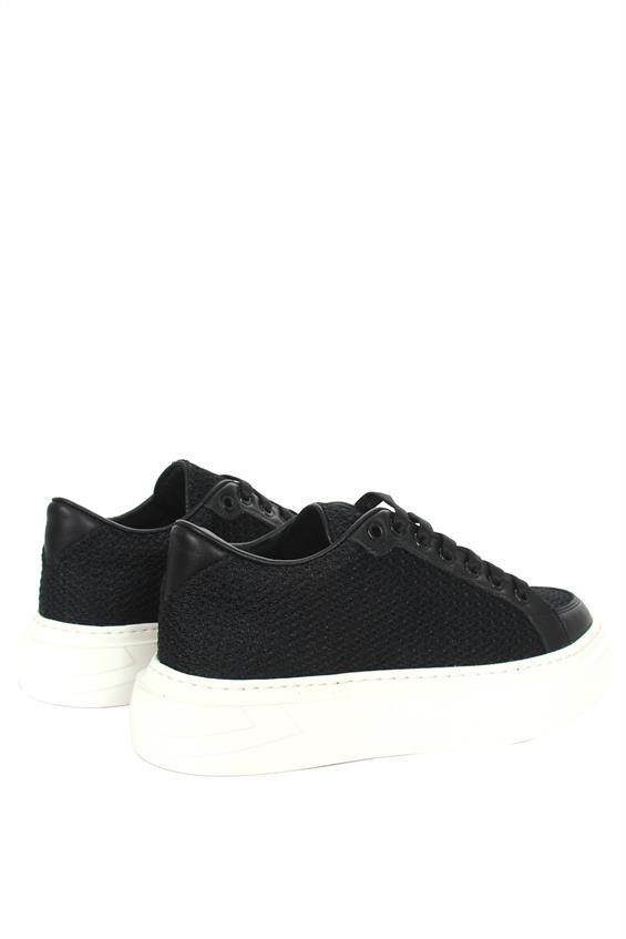 Kadın Sneakers Ayakkabı - Siyah Hasır - Siyah Deri