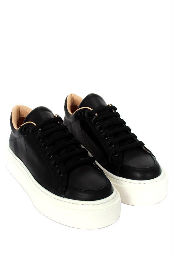 Kadın Sneakers Ayakkabı - Siyah Deri 