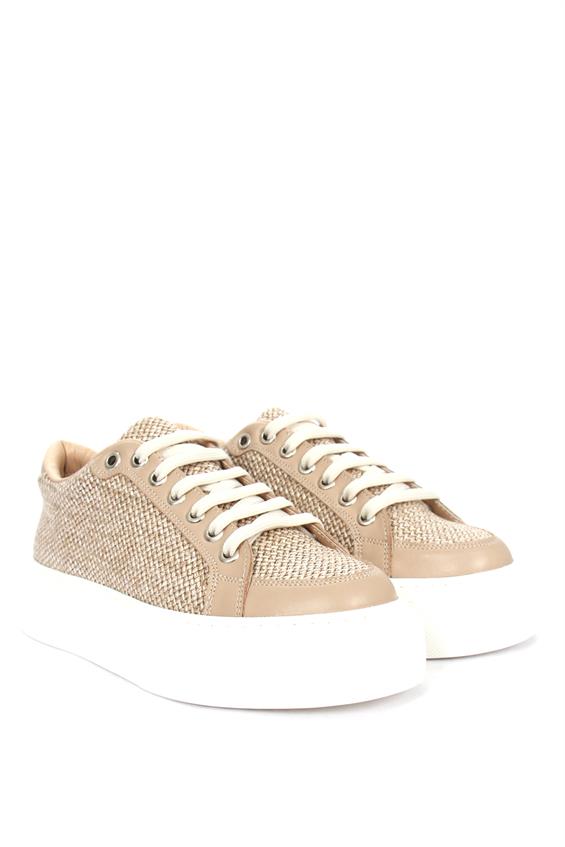 Kadın Sneakers Ayakkabı - Bej Hasır Bej Deri