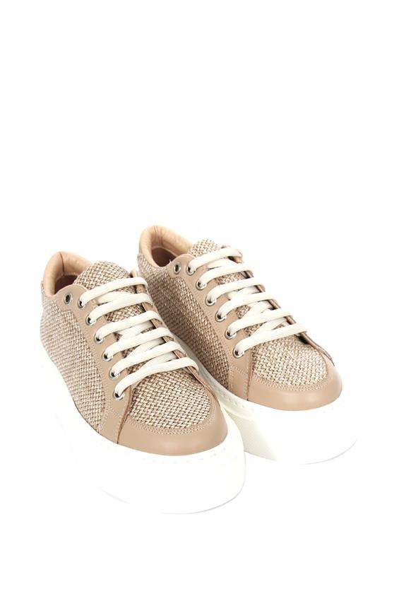 Kadın Sneakers Ayakkabı - Bej Hasır Bej Deri