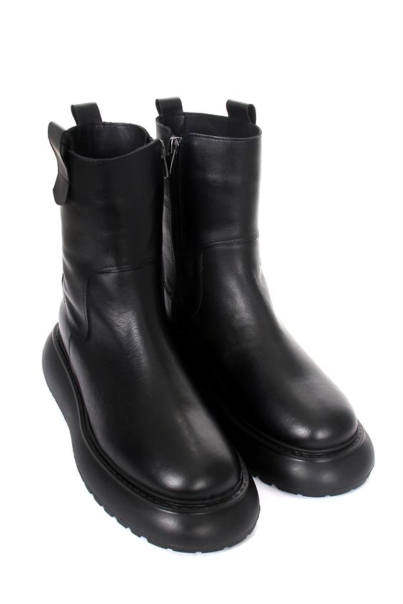 Kadın Kalın Tabanlı Günlük Bot - Siyah Deri