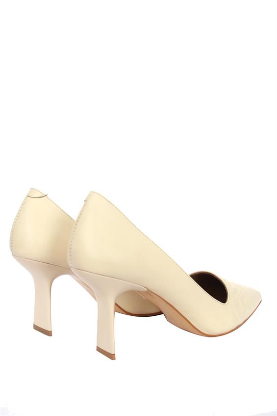 Kadın İnce Topuklu Ayakkabı-Bej Deri