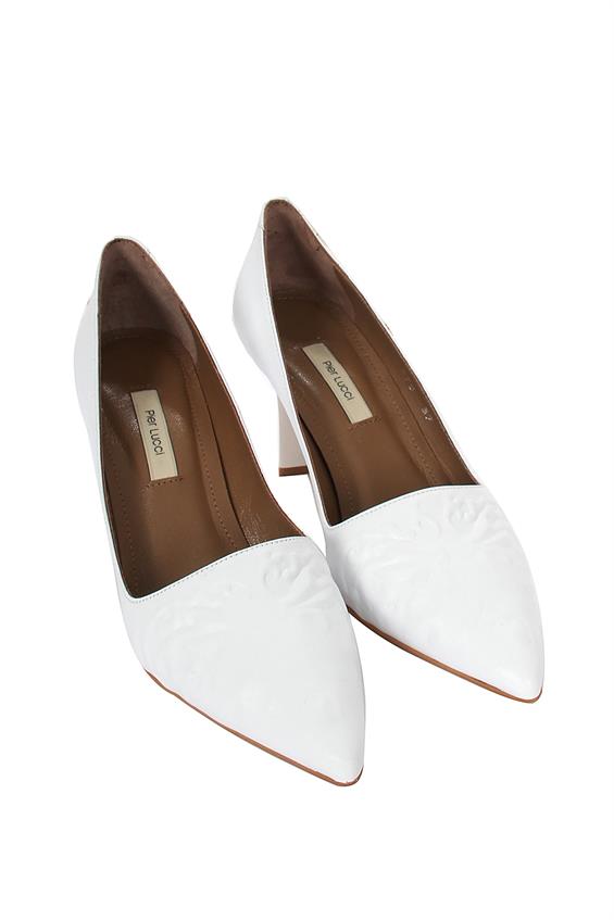 Kadın İnce Topuklu Ayakkabı-Beyaz Deri