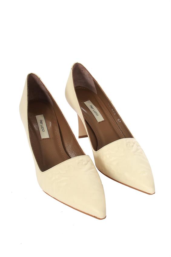 Kadın İnce Topuklu Ayakkabı-Bej Deri