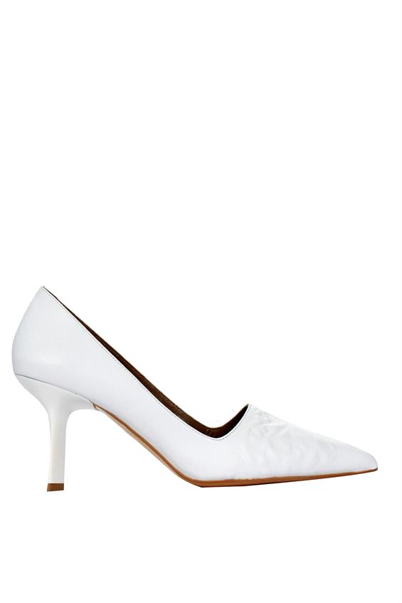 Kadın İnce Topuklu Ayakkabı-Beyaz Deri