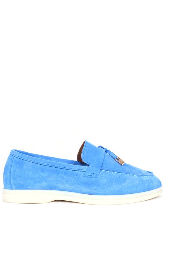 Kadın Babet Ayakkabı Loafer - Mavi Süet