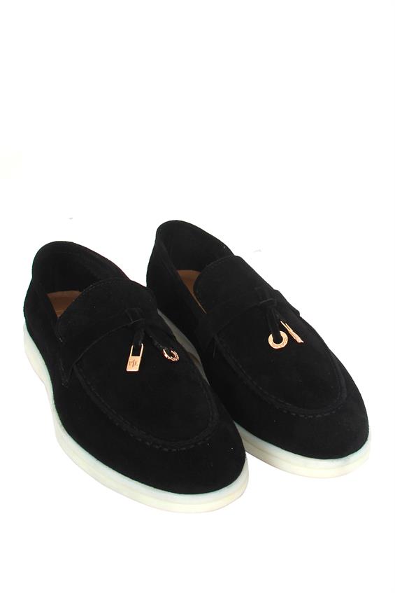 Kadın Babet Ayakkabı Loafer - Siyah Süet