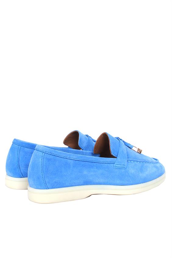 Kadın Babet Ayakkabı Loafer - Mavi Süet