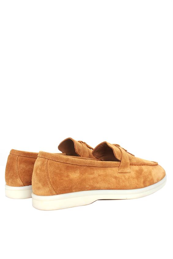 Kadın Babet Ayakkabı Loafer - Hardal Süet