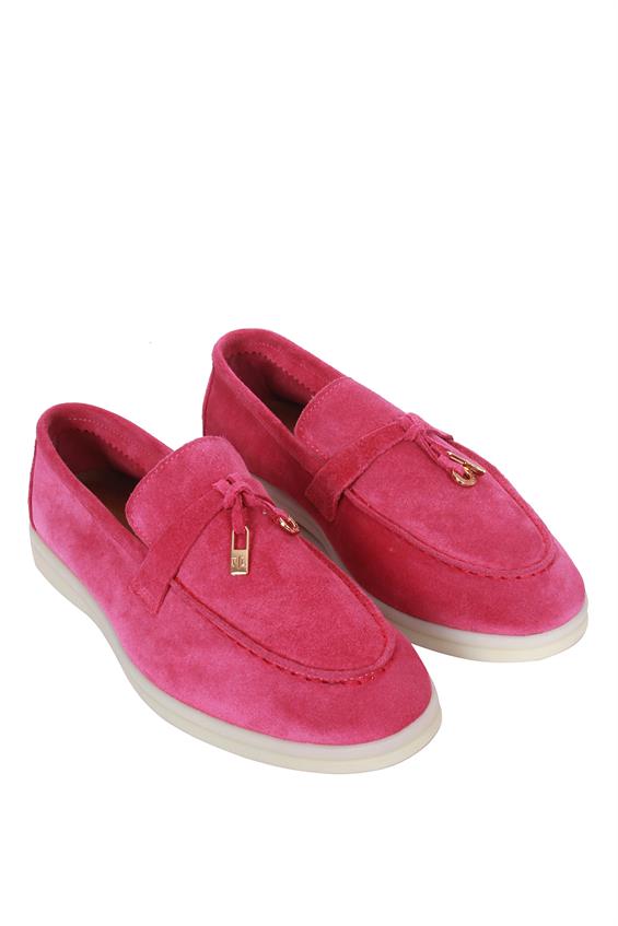 Kadın Babet Ayakkabı Loafer - Fuşya Süet