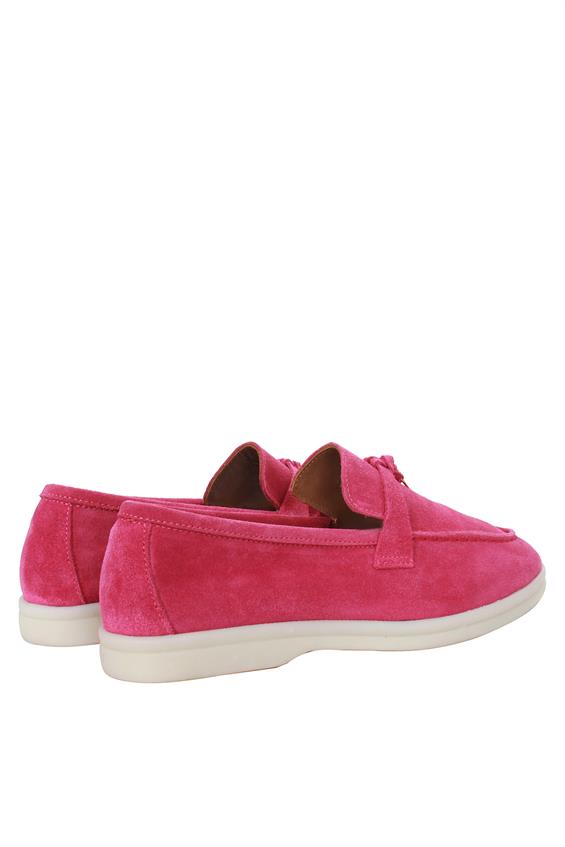 Kadın Babet Ayakkabı Loafer - Fuşya Süet