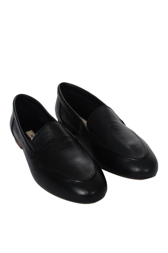 Kadın Babet Ayakkabı Loafer - Siyah Deri