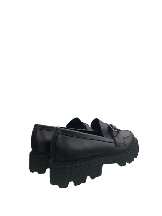 Kadın Babet Ayakkabı Loafer - Siyah Deri