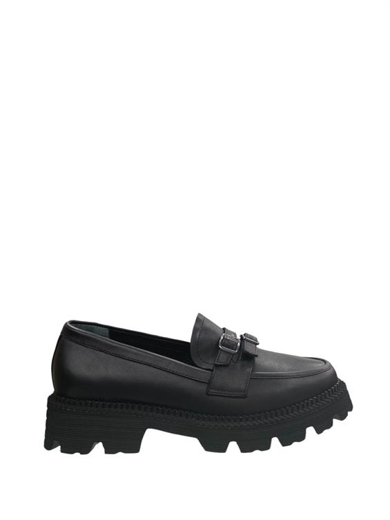 Kadın Babet Ayakkabı Loafer - Siyah Deri