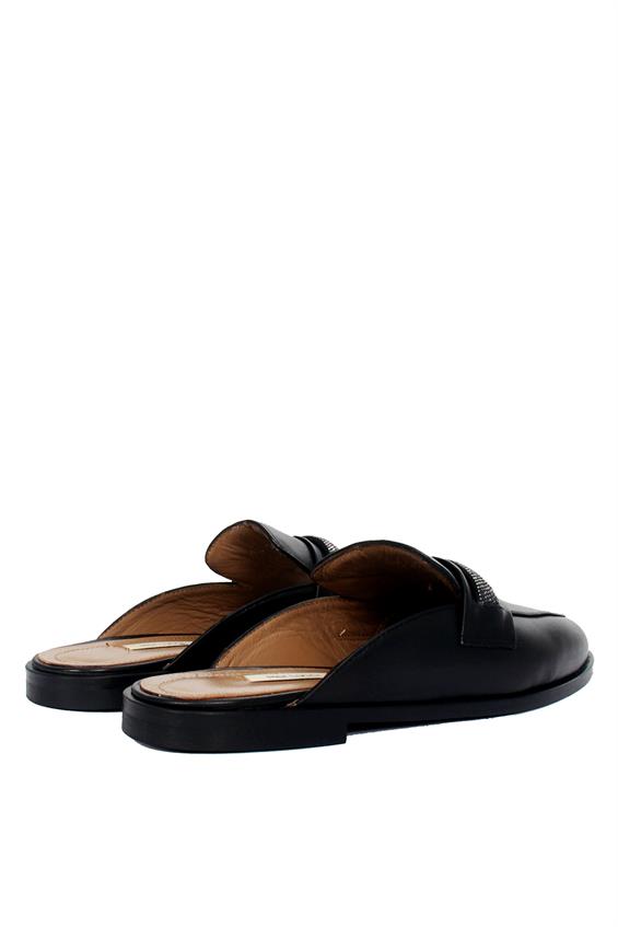 Kadın Günlük Düz Terlik-Siyah Deri