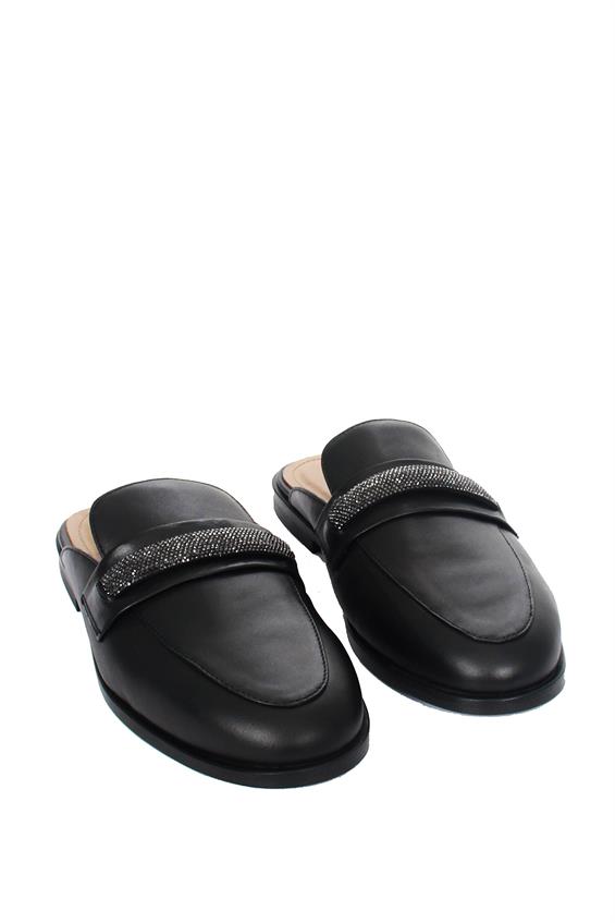 Kadın Günlük Düz Terlik-Siyah Deri