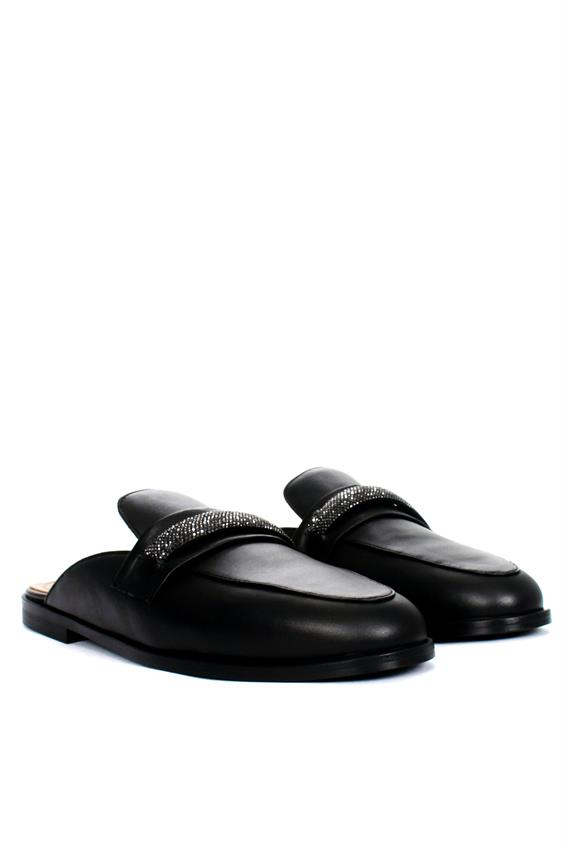 Kadın Günlük Düz Terlik-Siyah Deri