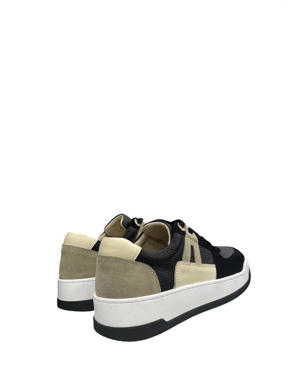 Kadın Sneakers Ayakkabı-Siyah Süet Floter-Bej