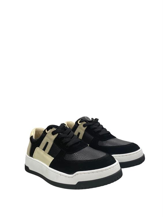 Kadın Sneakers Ayakkabı-Siyah Süet Floter-Bej