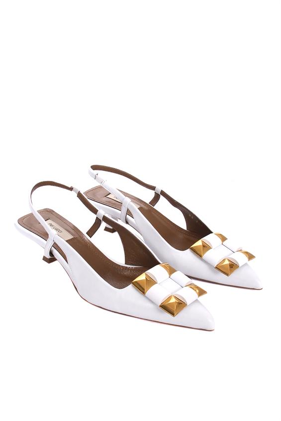 Kadın İnce Topuklu Ayakkabı-Beyaz Deri
