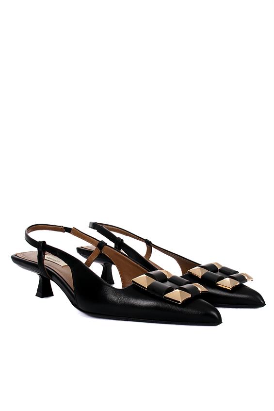 Kadın İnce Topuklu Ayakkabı-Siyah Deri