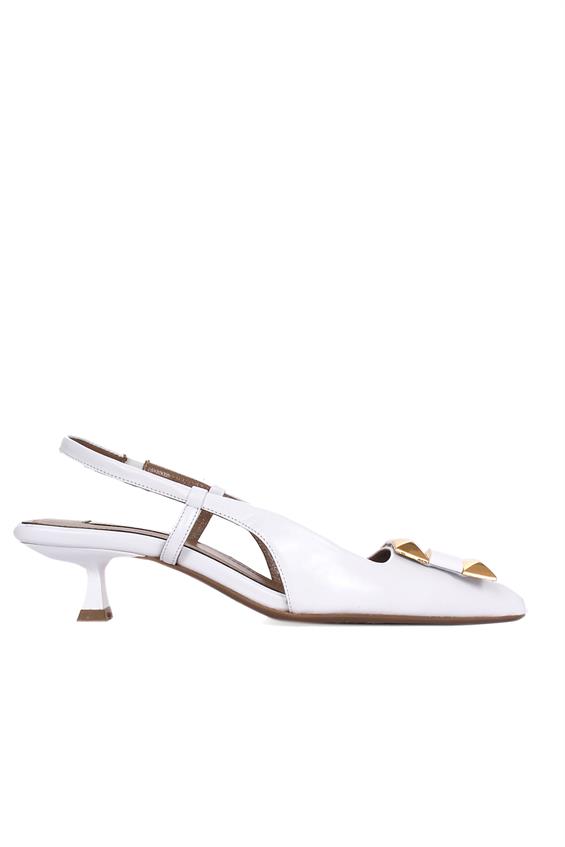 Kadın İnce Topuklu Ayakkabı-Beyaz Deri