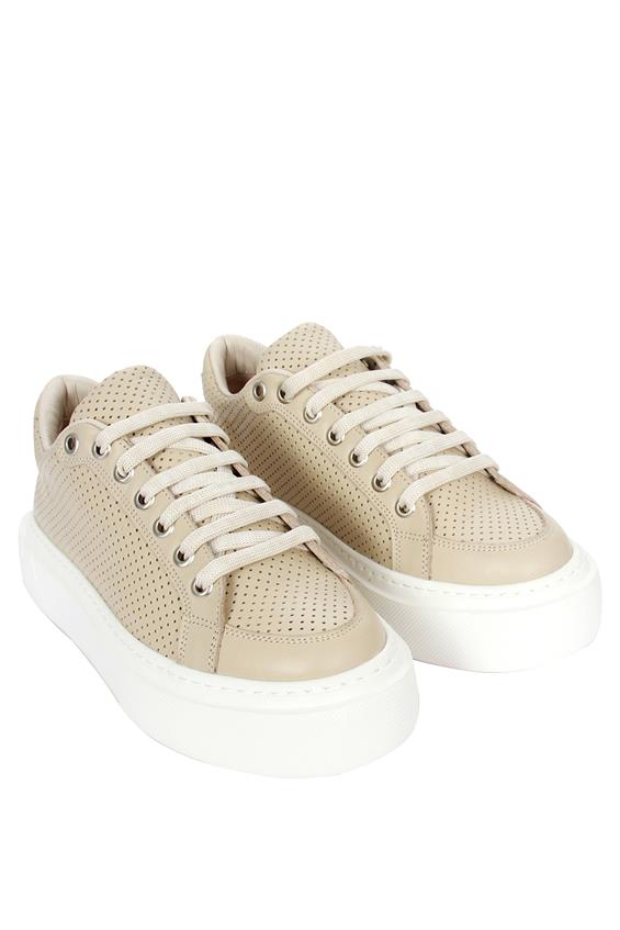 Kadın Sneakers Ayakkabı-Bej Deri