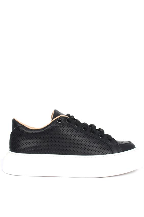 Kadın Sneakers Ayakkabı-Siyah Deri