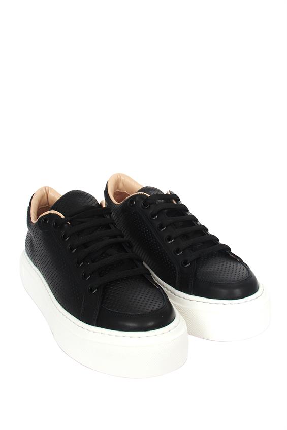 Kadın Sneakers Ayakkabı-Siyah Deri