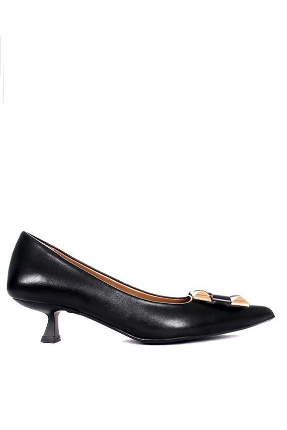 Kadın İnce Topuklu Ayakkabı - Siyah Deri