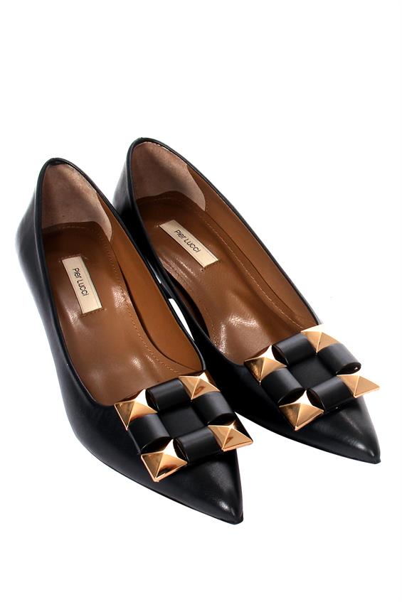 Kadın İnce Topuklu Ayakkabı - Siyah Deri