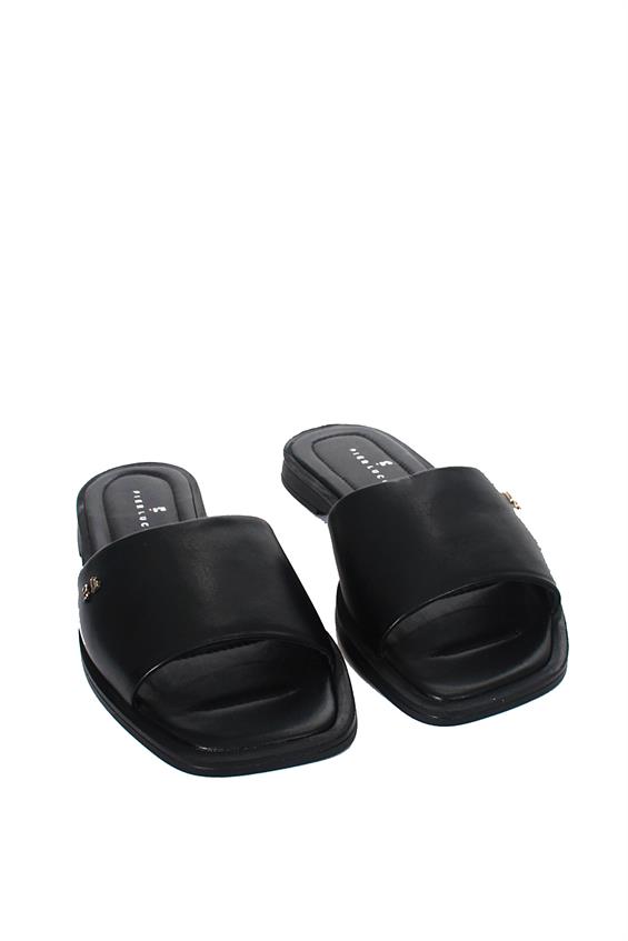 Kadın Günlük Düz Terlik-Siyah Deri