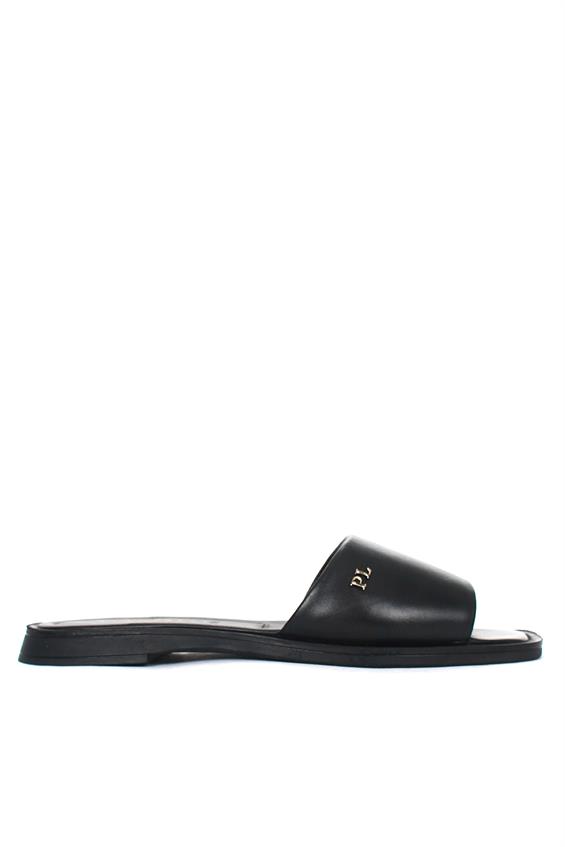 Kadın Günlük Düz Terlik-Siyah Deri