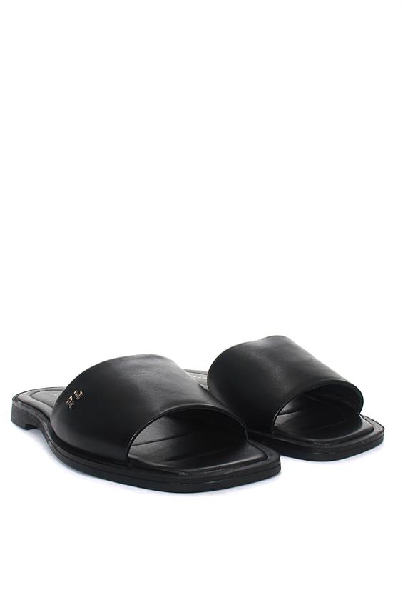 Kadın Günlük Düz Terlik-Siyah Deri