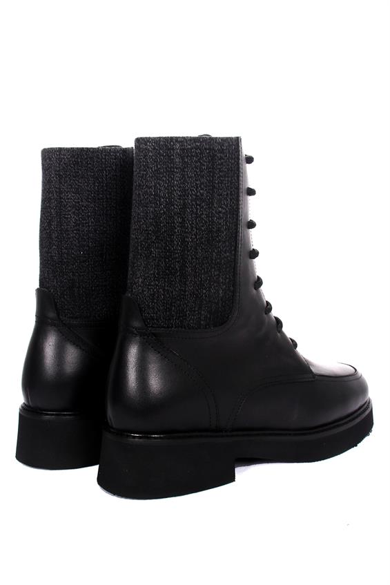 Kadın Postal Military Bot - Siyah Deri Kürk