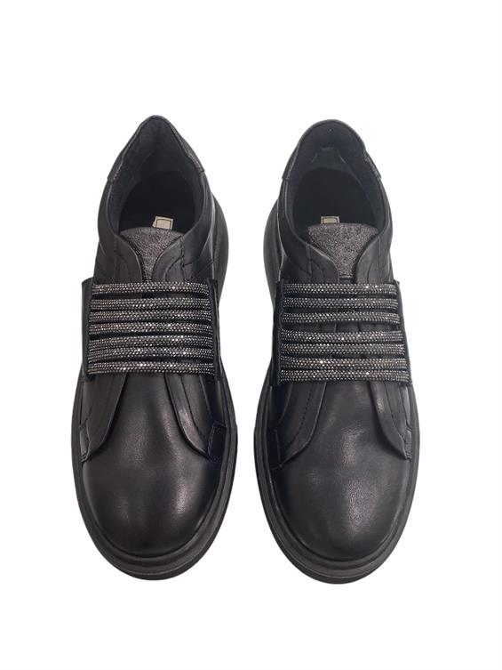 Kadın Sneakers Ayakkabı-Siyah Deri