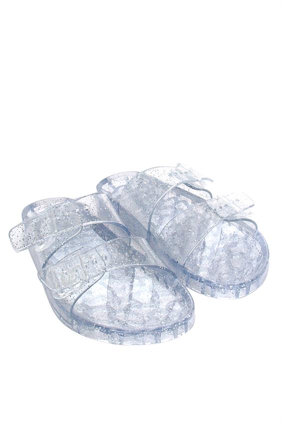 Kadın Günlük Düz Terlik - Şeffaf Simli