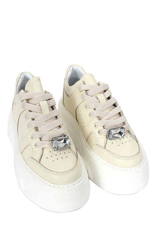 Kadın Sneakers Ayakkabı - Bej Deri