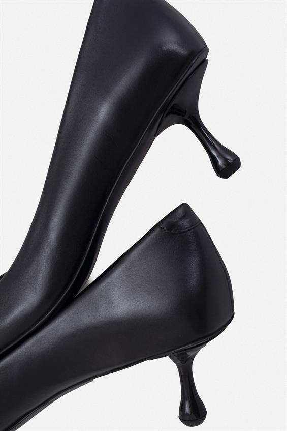 Kadın Stiletto Topuklu Ayakkabı - Siyah Deri