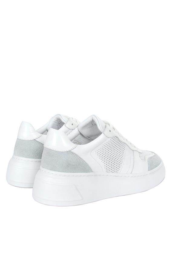 Kadın Sneakers Ayakkabı-Beyaz Deri-Gri Süet