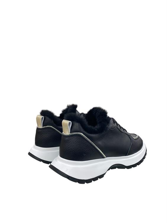 Kadın Spor Ayakkabı-Siyah Floter Deri-Kürk