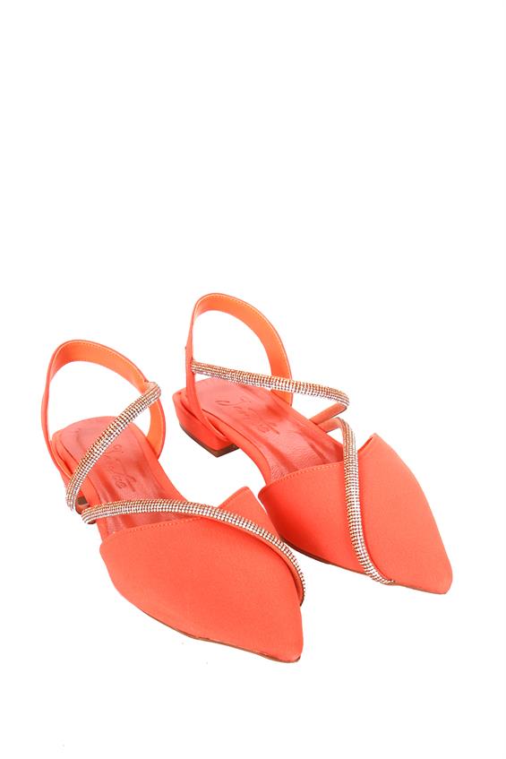 Kadın Arkası Açık Babet Ayakkabı - Turuncu Tekstil