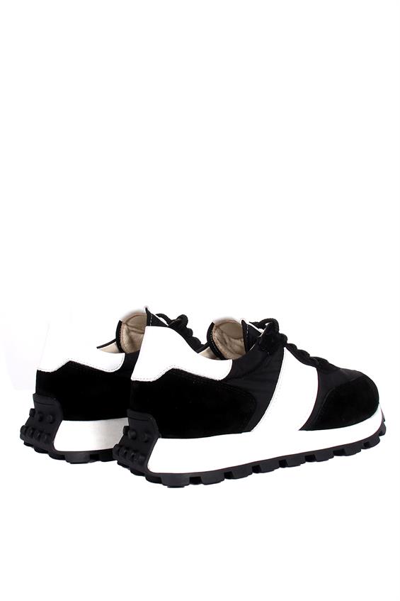 Kadın Spor Ayakkabı - Siyah Süet - Beyaz Deri