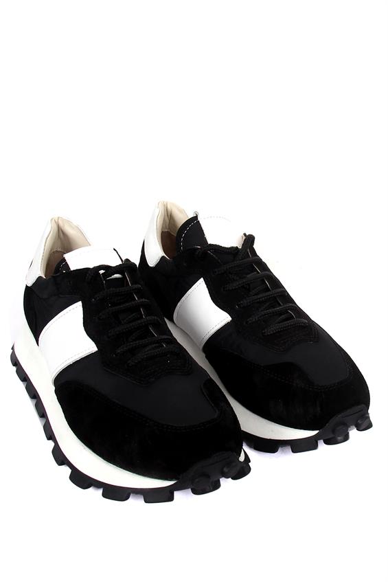 Kadın Spor Ayakkabı - Siyah Süet - Beyaz Deri